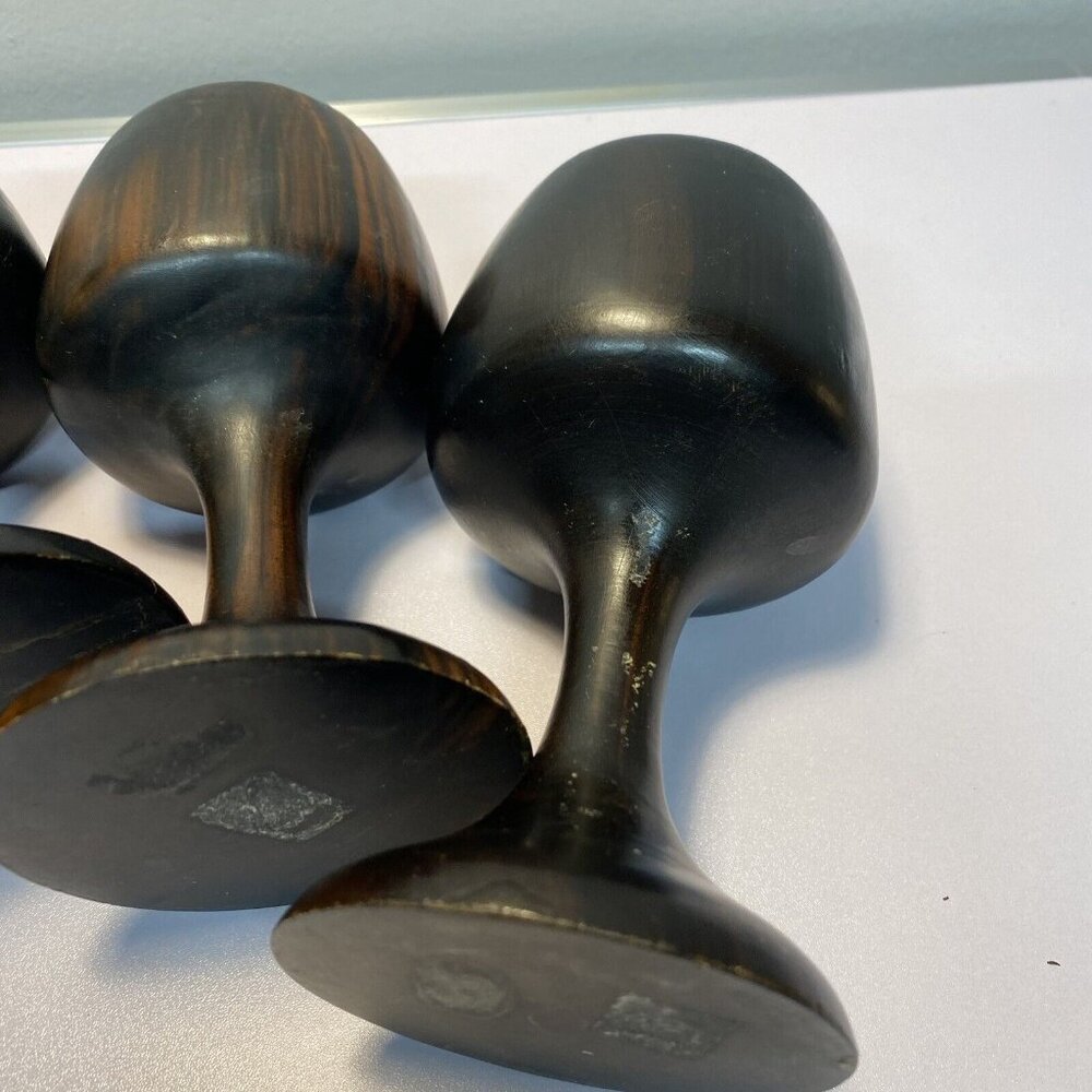 Vintage Set of 4 Dark Wooden Stemmed Wine Goblets Hand turned Mid-Century Modern - Picture 15 of 16